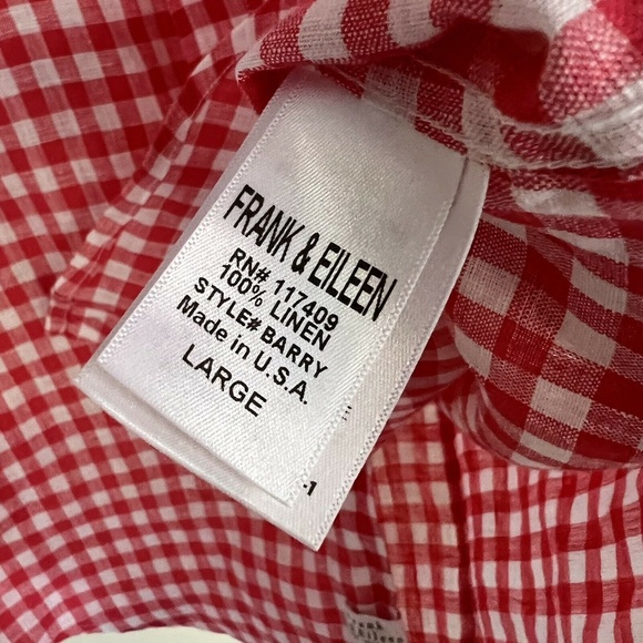 FRANK & EILEEN Barry 100% Linen Button Down Shirt in Hot Pink Check - Picture 5 of 7